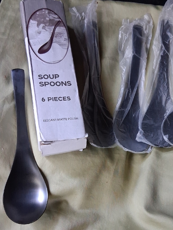 Other - NIB! Matte Black Soup Stainless Steel Spoons